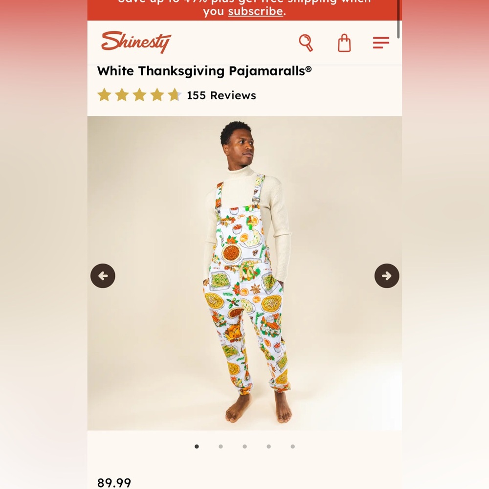 Shinesty The Spread White Thanksgiving Pajamaralls® MENs Size XL overalls